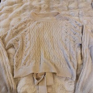 Pink Rose Cream Cable Knit Sweater | Tie Back | XS